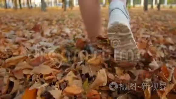漫步在秋天的公园里.. 鞋子踩着落叶..