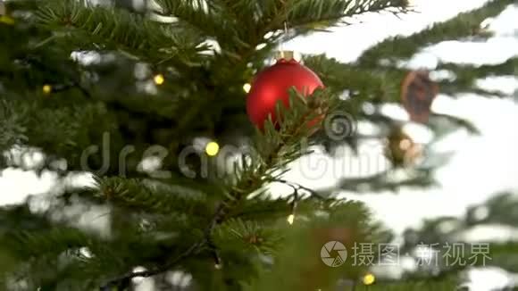 在冬天为圣诞节装饰圣诞树视频