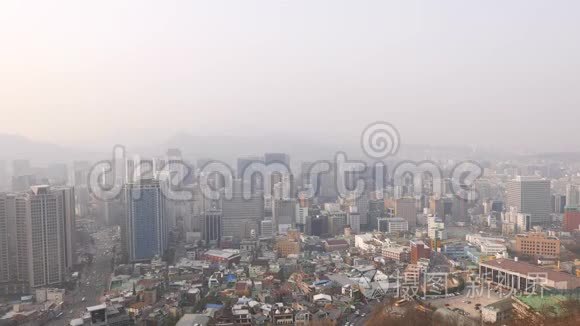 韩国南三山首尔市景空中全景视频