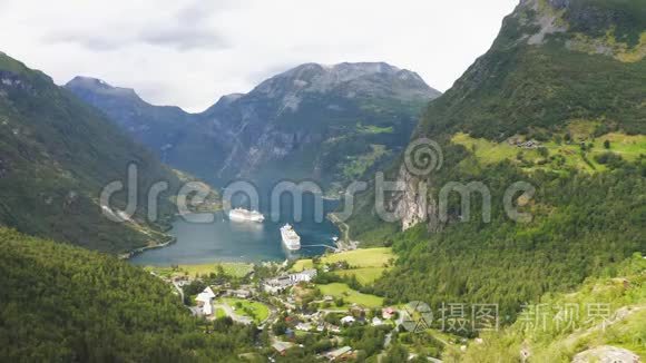 挪威盖兰格峡湾风景。联合国教科文组织世界遗产，空中录像。