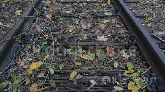 废弃铁路轨道与落叶汽车视频