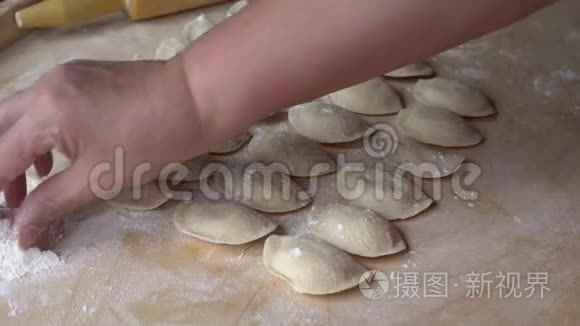 厨房里的女人教桌上的饺子做饭