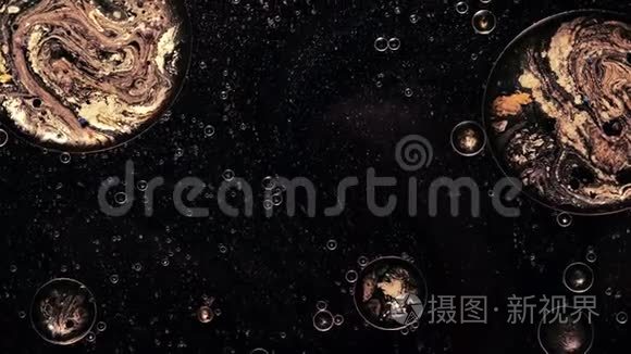 墨水流动星系行星气泡油漆视频