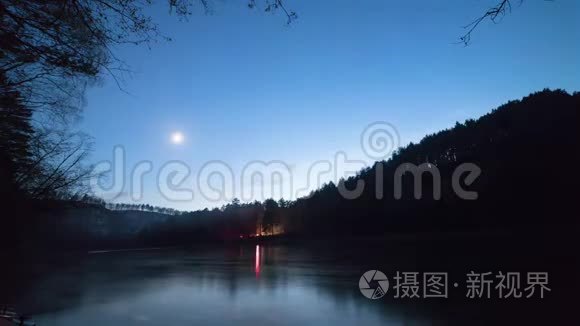 太阳落山，湖光山色.