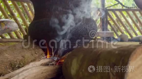 亚马逊土著酋长崩溃和烹饪视频