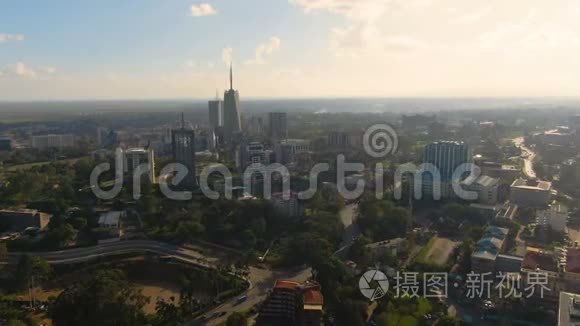 非洲大城市与大建筑的空中景观视频