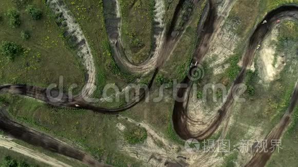 高空俯瞰越野摩托车赛道视频