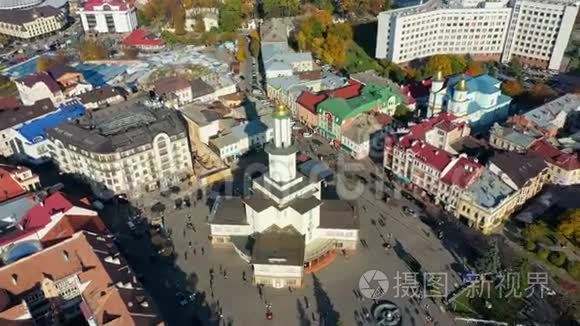 无人机视频-伊万诺-弗兰基夫斯基城市历史中心的空中景观