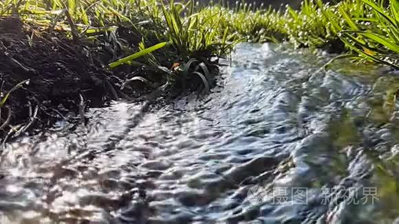 小河流在超慢运动特写和短焦点视频