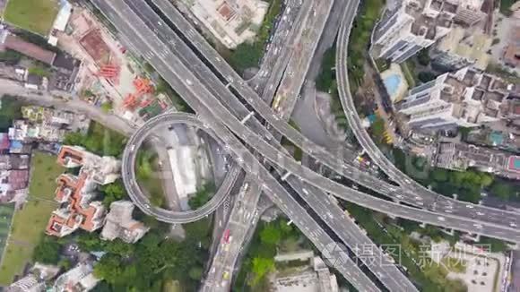 中国广州复杂公路枢纽。 空中垂直自上而下视图