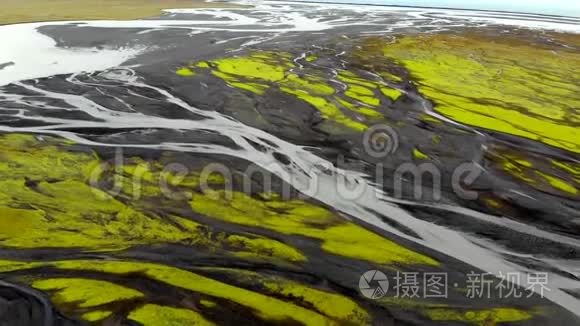 冰岛冰川河三角洲的鸟瞰图视频