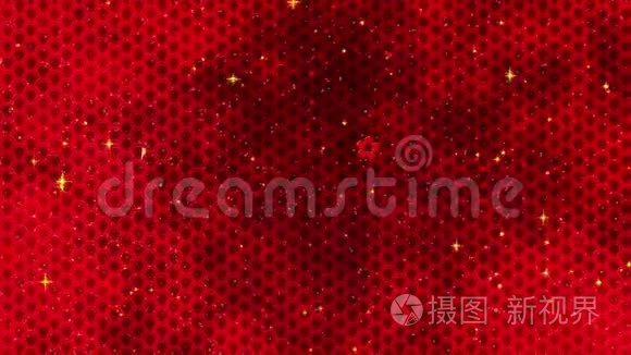 红色中国新年背景与黄金，老鼠，烟花，闪闪发光的星星3D渲染循环4k。 新年快乐