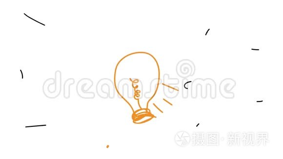 白板动画数学符号和元素与大灯泡在白色背景