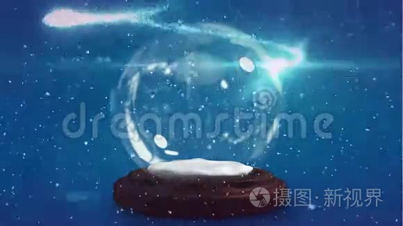 蓝色闪光的数字动画视频在雪球中移动