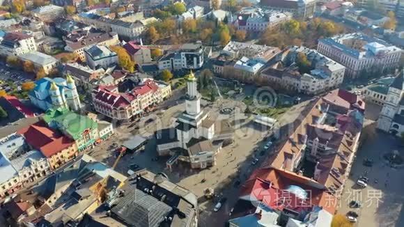视频伊万诺弗兰基夫斯基城市历史中心的空中景观