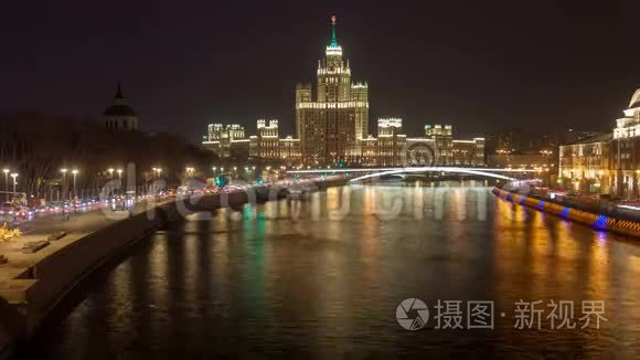 莫斯科之夜市中心时间流逝视频