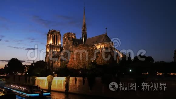 巴黎圣母院大教堂夜景视频