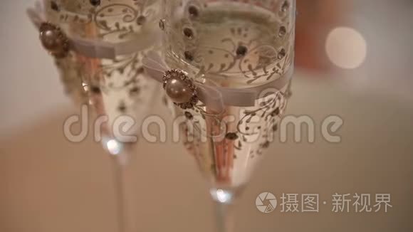 装饰的香槟酒杯婚礼风格视频