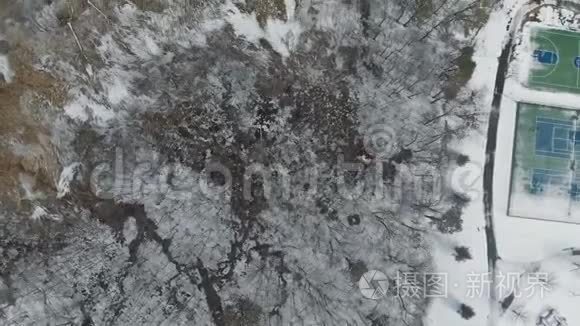 鸟瞰暴风雪后的一个居民区视频