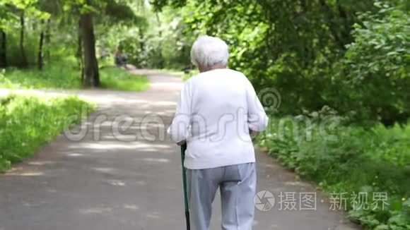 老奶奶在路上走路用棍子视频