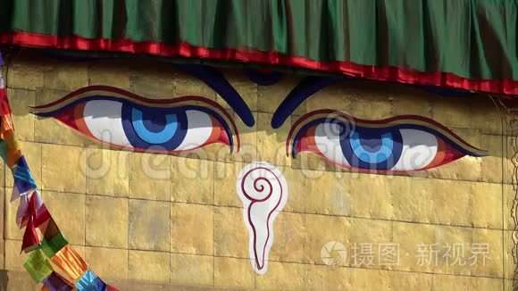 尼泊尔加德满都的佛教Stupa Boudhanath循环影院