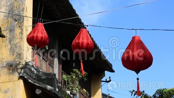 越南海安一条街上的灯笼视频