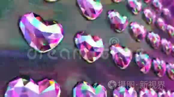 充满活力的彩色心形钻石墙闪烁视频