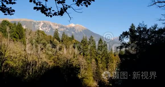 拉多夫纳河流经文特加尔峡谷。 木桥。 特里格拉夫国家公园