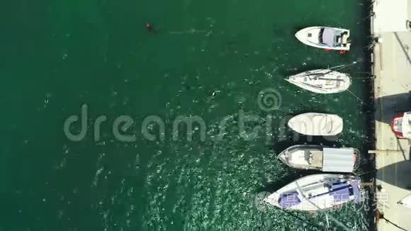 黑海海岸的空中俯视图。 港口的帆船和游艇