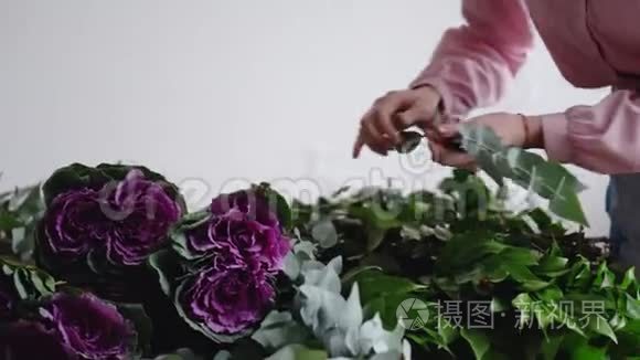 专业的花艺师布置花束视频