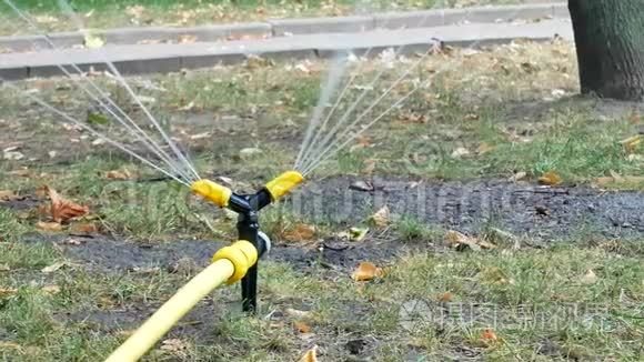 黄黑浇水草坪洒水系统喷水视频