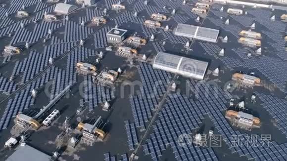 可再生能源，生产太阳能电池，露天屋顶绿色能源，俯视图