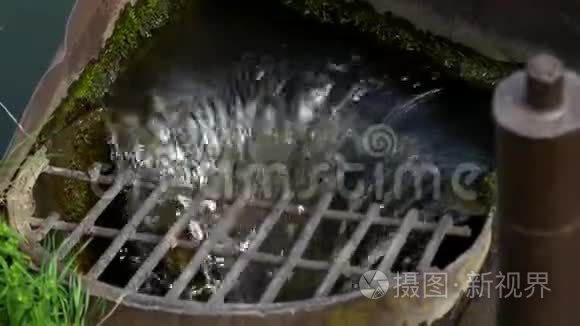 从湖中排入下水道的水视频