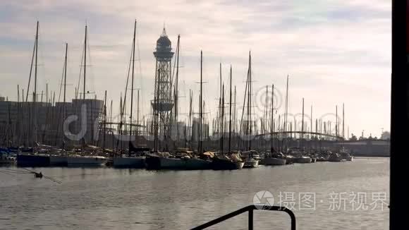 西班牙巴塞罗那的游艇停车场视频