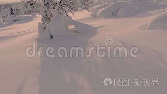 日落时的北方雪景视频