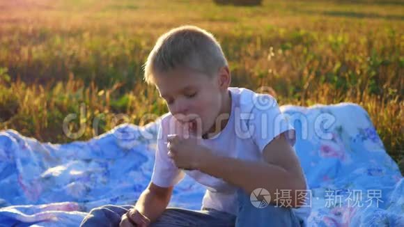 一家人在野外野餐视频