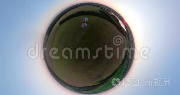 空中热气球在野外球形全景视频