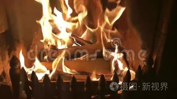 家庭壁炉火焰慢动作录像视频