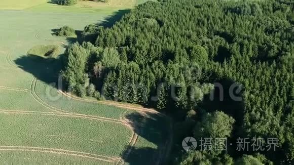 美丽的夏日时光，有田野和森林，空中