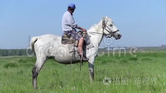 牧民在田野里骑着马视频