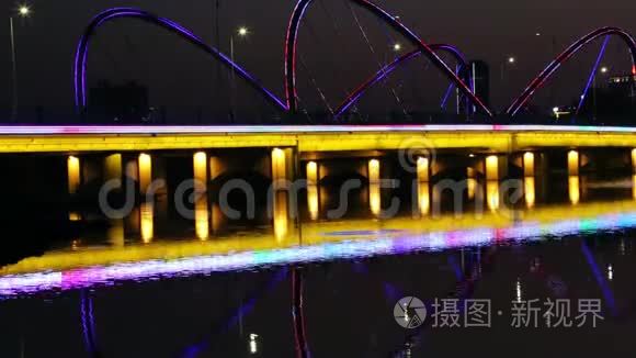 中国南宁市灯光桥夜景视频