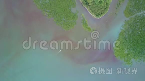 广袤的绿岛被和平的海洋冲刷视频