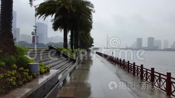 珠江水淹码头全景视频