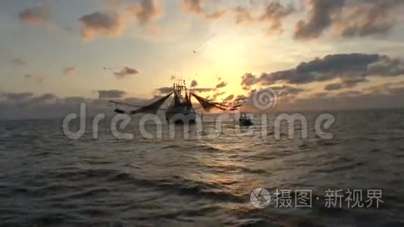 日出的虾船视频