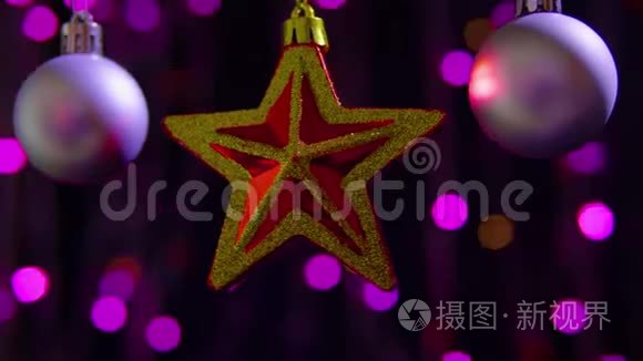 装饰银球和明星圣诞镜头视频