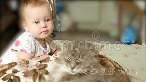 可爱的小女孩和猫