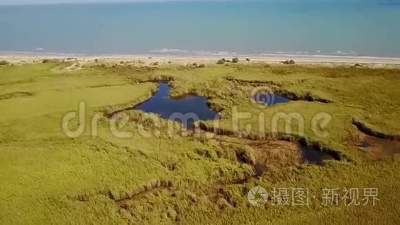 罗马尼亚多瑙河三角洲湿地生境，鸟瞰图