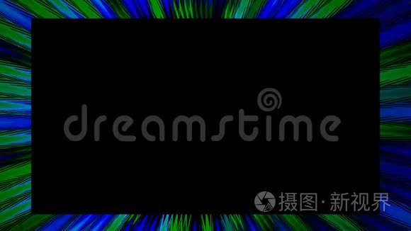 抽象设计中的视频帧。 绿色和蓝色光线在黑色背景上移动。