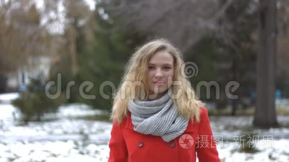 雪地公园里的女孩。