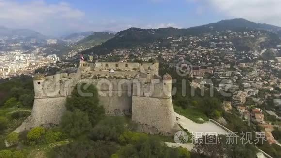 地中海和古堡的空中景色视频